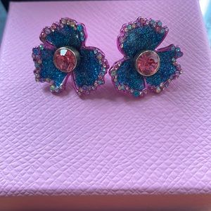 Betsy Johnson pink & blue rhinestone flower earrings
